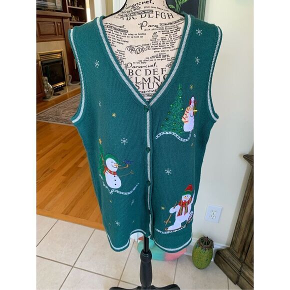 White Stag Skiing Snowman L Xmas Sweater Vest - Picture 1 of 7